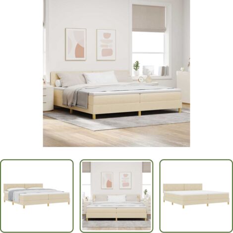 vidaXL Cama con somier -  Cama tipo Box Spring con colchón Crema 200 x 200 cm tela