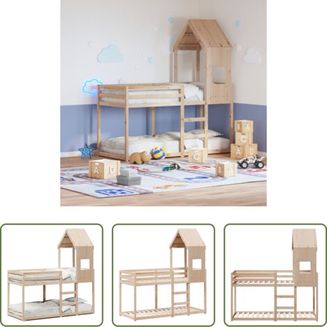 vidaXL Cama con techo - Cama litera sin colchón madera maciza de pino 90x190 cm