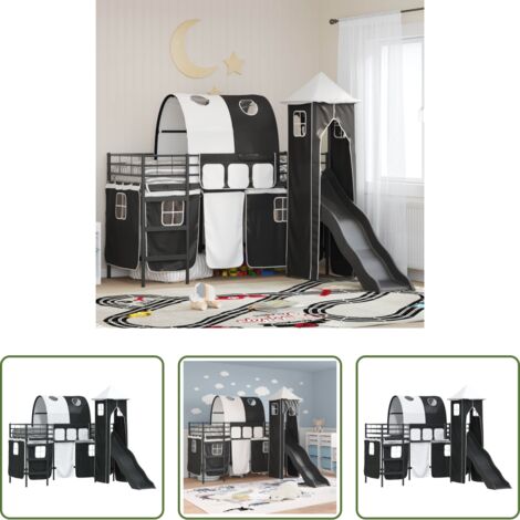vidaXL Cama con tobogán -  Estructura de litera para niños Negro 75 x 190 cm Metal