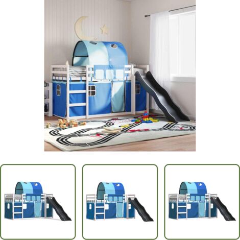 vidaXL Cama con tobogán -  Litera con tobogán y cortinas azul 90x190 cm