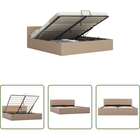 vidaXL Cama cuero sintético -  Cama canapé hidráulica cuero sintético blanco 160x200 cm