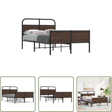vidaXL Cama de acero -  Estructura de cama sin colchón 120x190 cm madera marrón roble