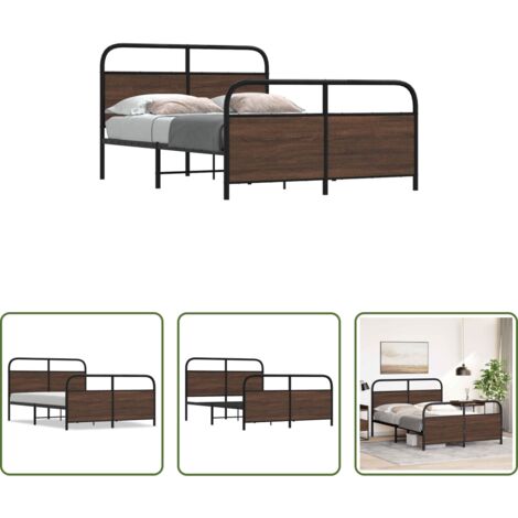 vidaXL Cama de acero -  Estructura de cama sin colchón 120x190 cm madera marrón roble