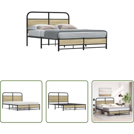 vidaXL Cama de acero -  Estructura de cama sin colchón 120x190 cm madera roble Sonoma