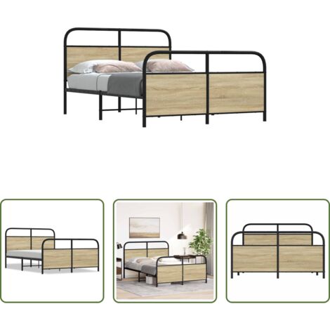 vidaXL Cama de acero -  Estructura de cama sin colchón 120x190 cm madera roble Sonoma