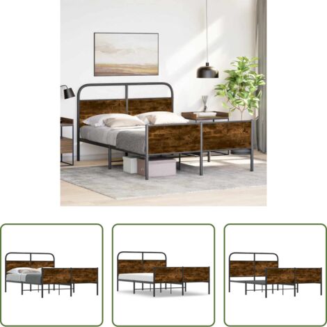 vidaXL Cama de acero -  Estructura de cama sin colchón 120x190 cm madera roble Sonoma