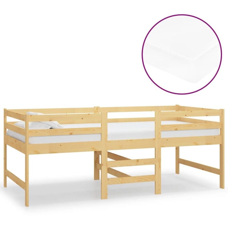 

Cama de altura media con colchón madera maciza pino 90x200 cm - Marrón - Vidaxl