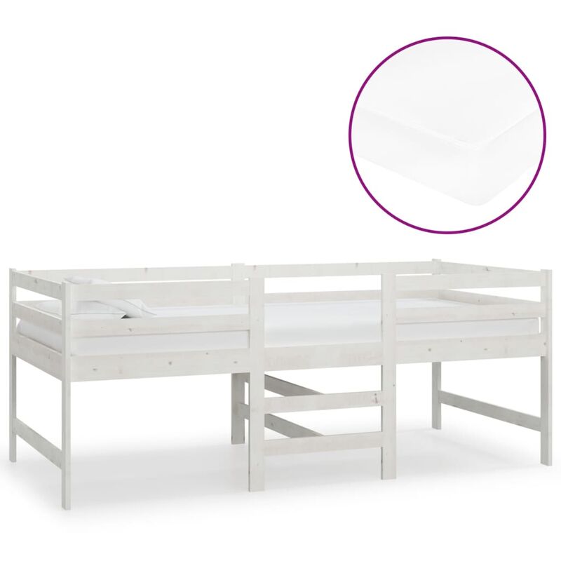 

Cama de altura media con colchón madera pino blanco 90x200 cm - Blanco - Vidaxl