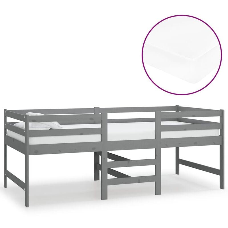 

Cama de altura media con colchón madera pino gris 90x200 cm - Gris - Vidaxl