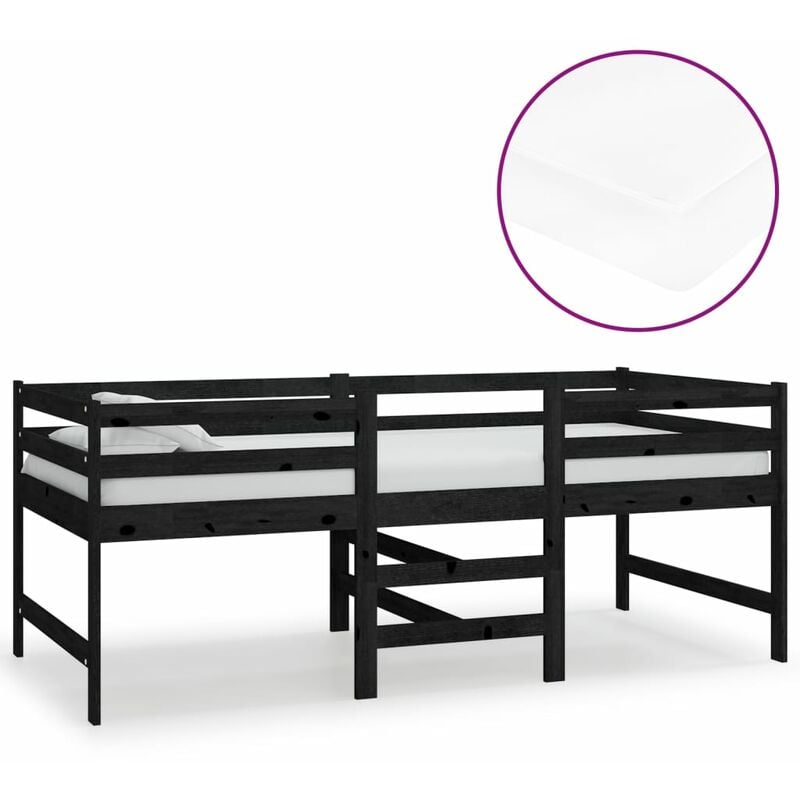 

vidaXL Cama de altura media con colchón madera pino negro 90x200 cm - Negro