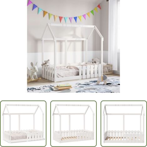 vidaXL Cama de casa -  Cama con forma de casa para niños madera maciza blanco 70x140cm
