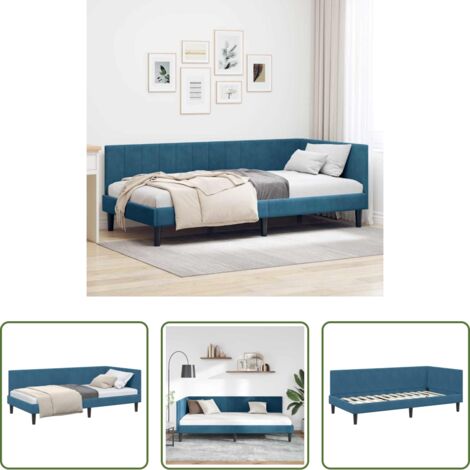 vidaXL Cama de día -  Estructura de cama en esquina Azul 90 cm x 190 cm Terciopelo