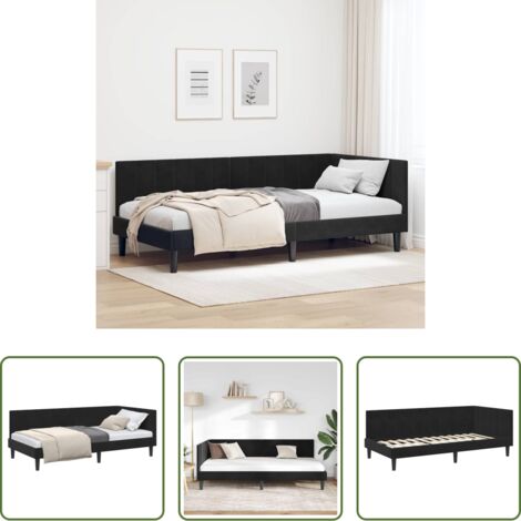 vidaXL Cama de día -  Estructura de cama en esquina Negro 90 cm x 190 cm Terciopelo