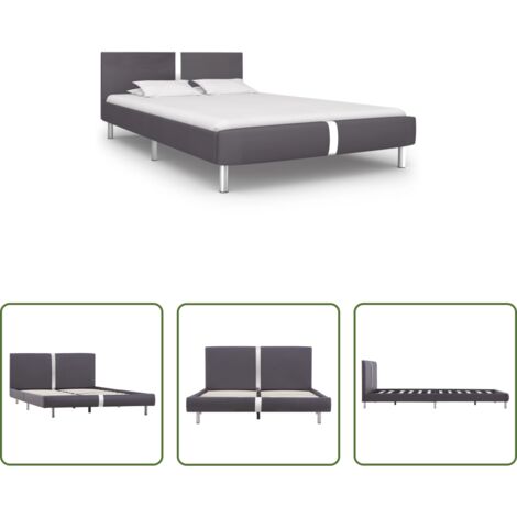 vidaXL Cama de hierro -  Estructura de cama sin colchón cuero sintético gris 140x200 cm