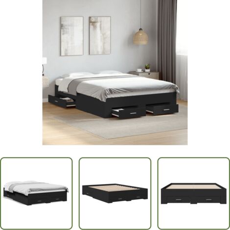 vidaXL Cama de ingeniería -  Cama con cajones madera de ingeniería negro 135x190 cm