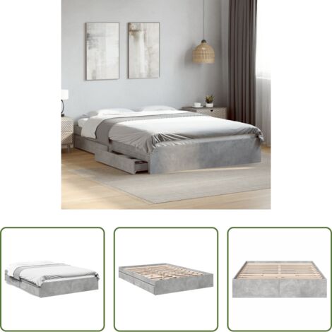vidaXL Cama de ingeniería -  Cama con cajones madera ingeniería gris hormigón 150x200 cm