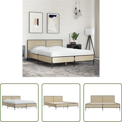 vidaXL Cama de ingeniería -  Estructura cama madera ingeniería metal roble Sonoma 120x200 cm