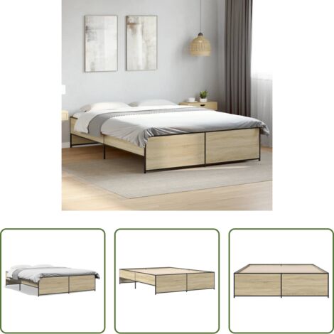 vidaXL Cama de ingeniería -  Estructura cama madera ingeniería metal roble Sonoma 160x200 cm