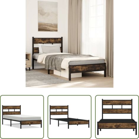vidaXL Cama de invitados -  Estructura cama con cabecero sin colchón roble Sonoma 75x190 cm
