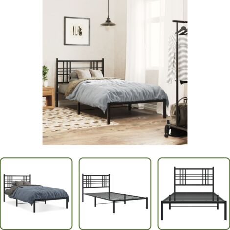 vidaXL Cama de invitados -  Estructura cama sin colchón con cabecero metal negro 100x190 cm