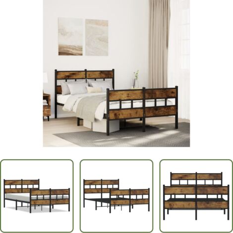 vidaXL Cama de invitados -  Estructura de cama sin colchón metal roble ahumado 120x200 cm