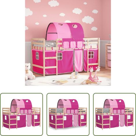 vidaXL Cama de madera -  Cama alta para niños con túnel madera pino rosa 80x200 cm