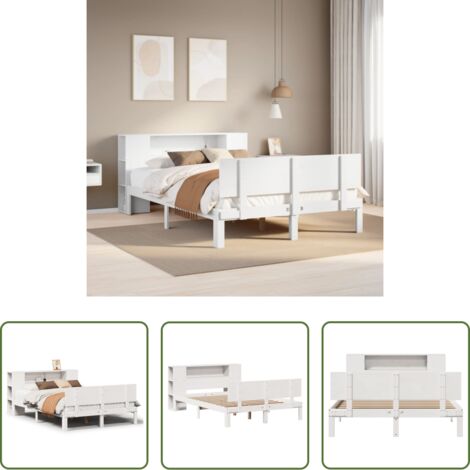 vidaXL Cama de madera -  Cama con estantería sin colchón madera maciza blanca 140x200 cm