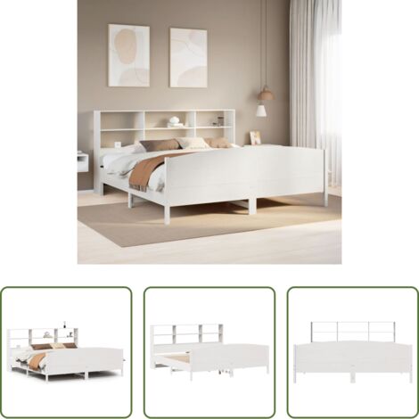 vidaXL Cama de madera -  Cama con estantería sin colchón madera maciza blanca 180x200 cm