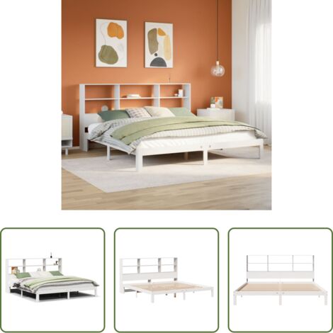 vidaXL Cama de madera -  Cama con estantería sin colchón madera maciza blanca 180x200 cm