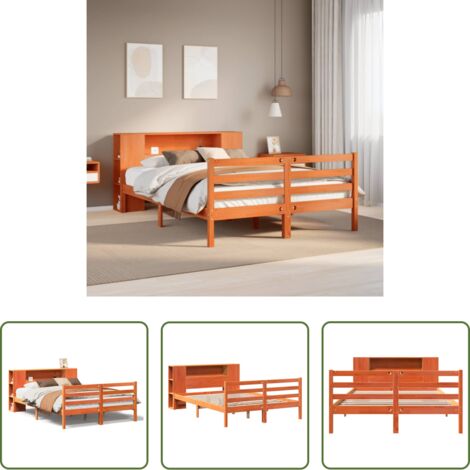 vidaXL Cama de madera -  Cama con estantería sin colchón madera maciza marrón 150x200 cm