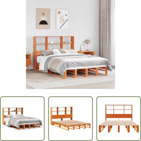 vidaXL Cama de madera -  Cama con estantería sin colchón madera maciza marrón 150x200 cm