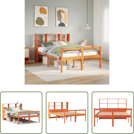 vidaXL Cama de madera -  Cama con estantería sin colchón madera maciza marrón 150x200 cm