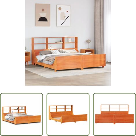 vidaXL Cama de madera -  Cama con estantería sin colchón madera maciza marrón 180x200 cm