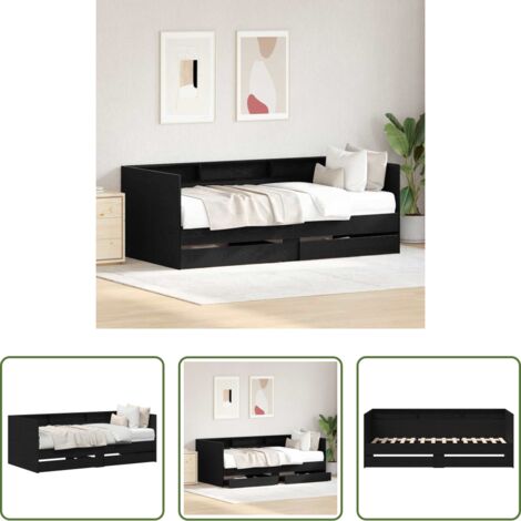 vidaXL Cama de madera -  Cama de día Roble Negro 90 x 190 cm Madera contrachapada