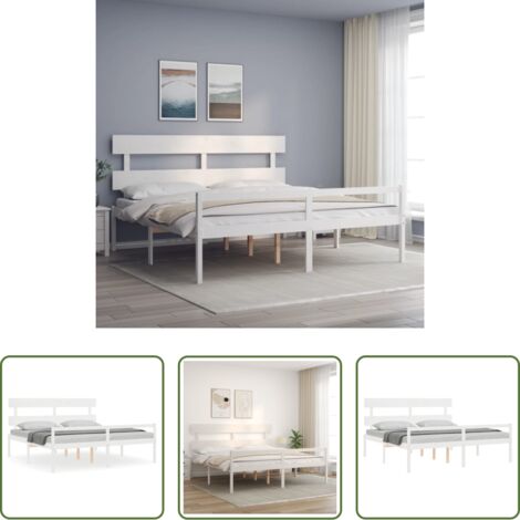 vidaXL Cama de madera -  Cama matrimonio personas mayores cabecero madera maciza blanco