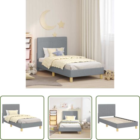 vidaXL Cama de madera -  Cama para niños con cabecero Gris Claro 80 x 160 cm tela