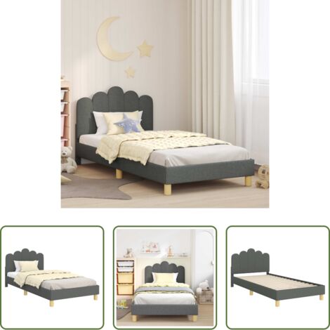 vidaXL Cama de madera -  Cama para niños con cabecero Gris oscuro 90 x 200 cm tela