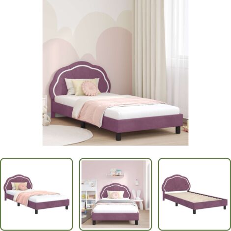 vidaXL Cama de madera -  Cama para niños con cabecero Morado 80 x 200 cm Terciopelo