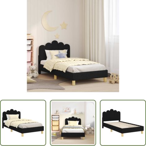 vidaXL Cama de madera -  Cama para niños con cabecero Negro 80 x 160 cm tela