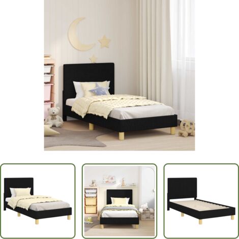vidaXL Cama de madera -  Cama para niños con cabecero Negro 80 x 160 cm tela