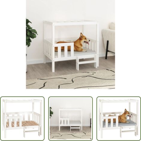 vidaXL Cama de madera -  Cama para perros madera maciza de pino blanco 95,5x73,5x900 cm