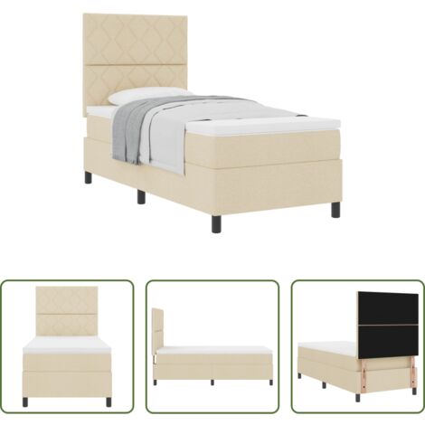 vidaXL Cama de madera -  Cama tipo Box Spring con colchón Crema 100 x 200 cm tela