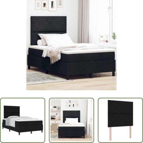 vidaXL Cama de madera -  Cama tipo Box Spring con colchón Negro 120 x 190 cm tela