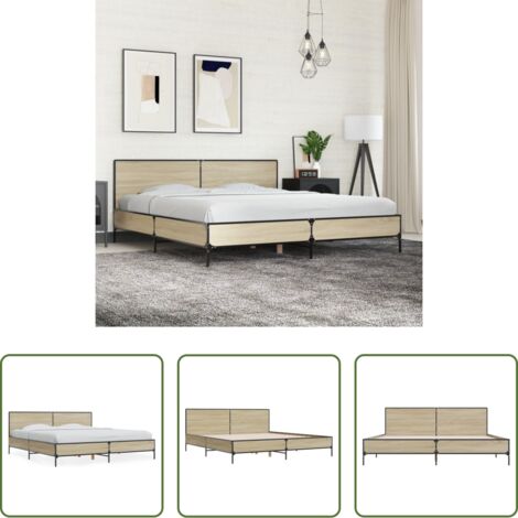 vidaXL Cama de madera contrachapada -  Estructura cama madera ingeniería metal roble Sonoma 200x200 cm