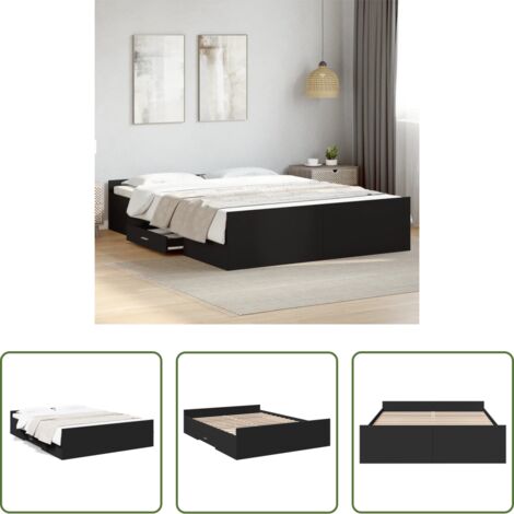 vidaXL Cama de madera -  Estructura cama con cajones madera ingeniería negra 150x200 cm