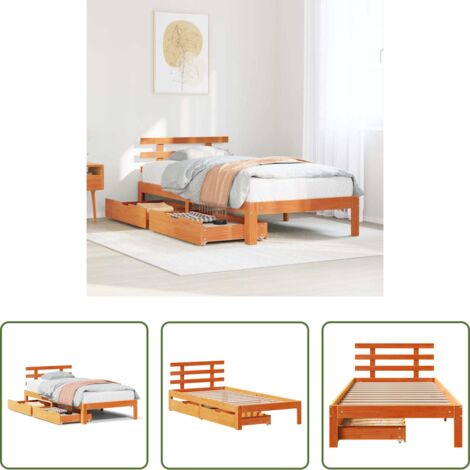 vidaXL Cama de madera -  Estructura cama con cajones madera maciza pino marrón 100x200cm