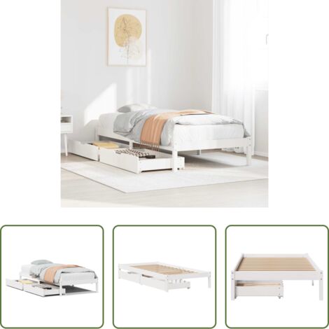 vidaXL Cama de madera -  Estructura cama sin colchón madera maciza pino blanca 100x200cm