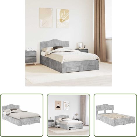 vidaXL Cama de madera -  Estructura de cama con cabecera Gris Concreto 135 x 190 cm