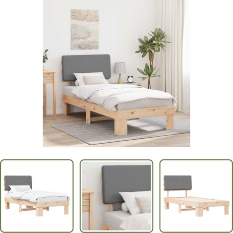 vidaXL Cama de madera -  Estructura de Cama con Cabecera Tapizada Gris Claro 75 x 190 cm
