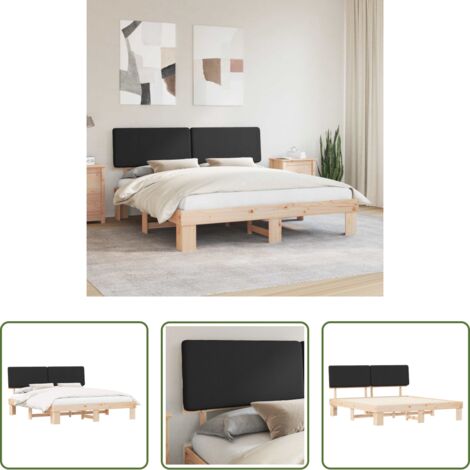 vidaXL Cama de madera -  Estructura de Cama con Cabecera Tapizada Negro 180 x 200 cm